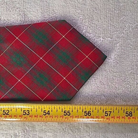 Polo Ralph Lauren Silk Mens Necktie Handsewn Festive Red Green Geometric Pattern - Picture 10 of 14